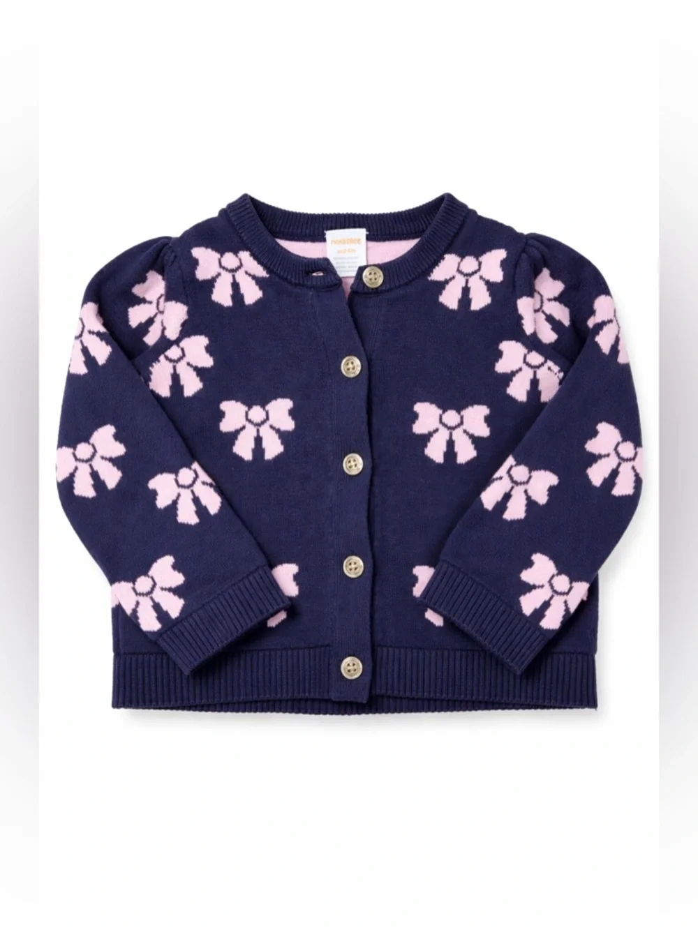 Gymboree Toddler Girl Bow Sweater 18-24 Months Navy Pink Button Cardigan - Picture 1 of 5